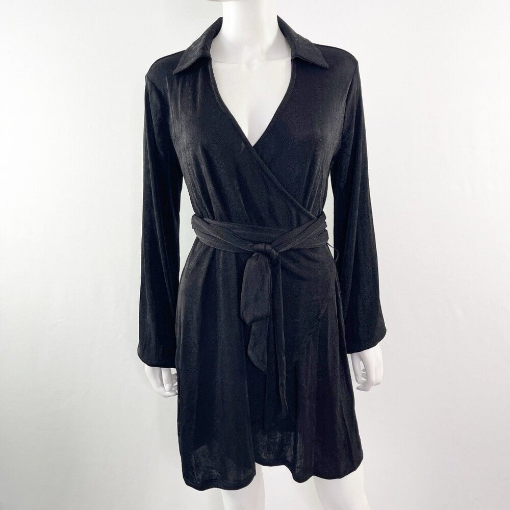 Princess Polly Party Time Wrap Belted Goth Mini Black Dress